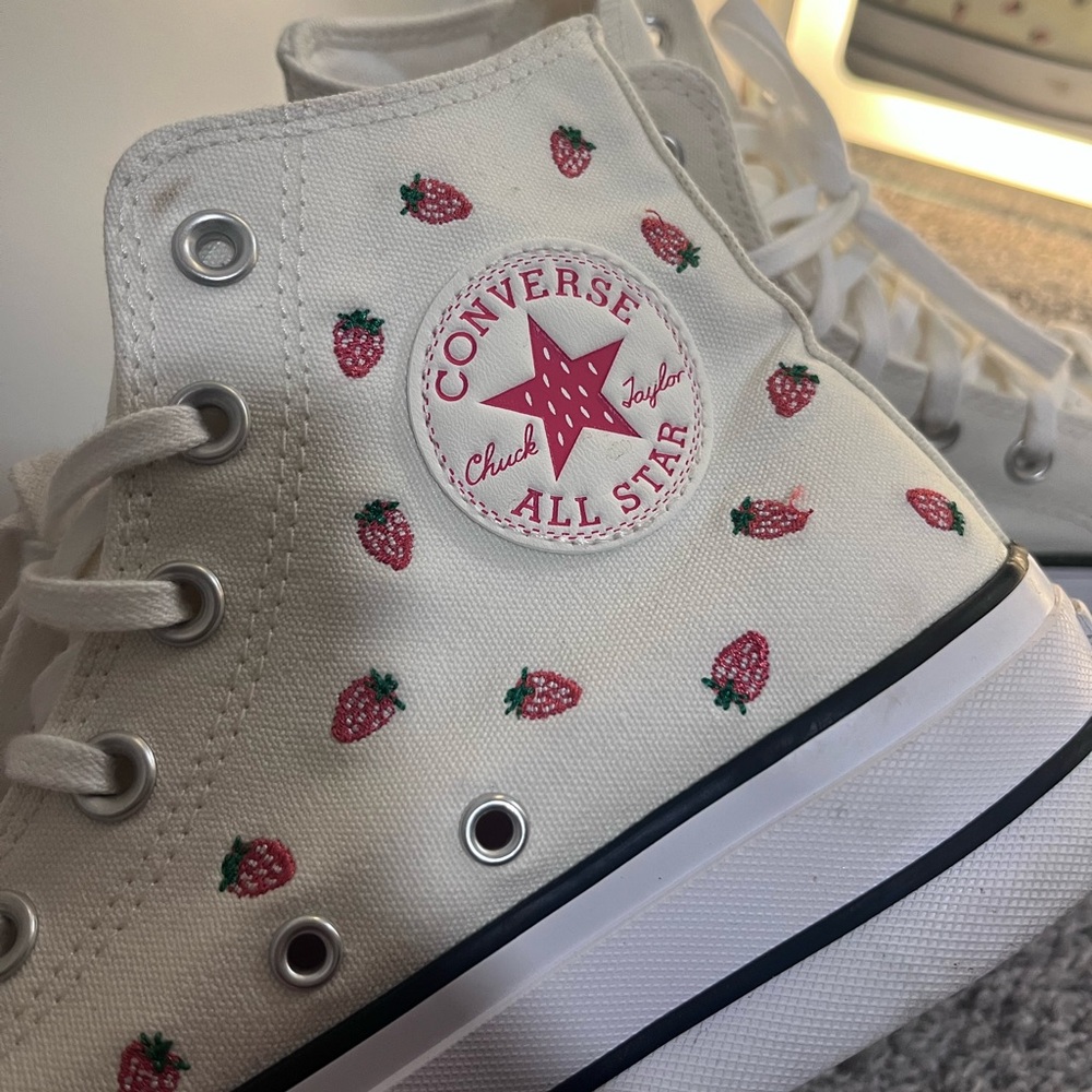 Converse White High-Tops with Strawberry Design